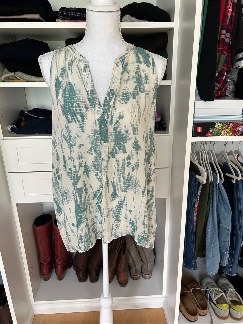 Joie Teal and White Tie-Dye Tank Top
